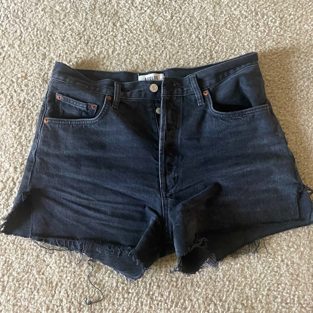Agolde Parker High Waist Black Denim Cutoff Shorts